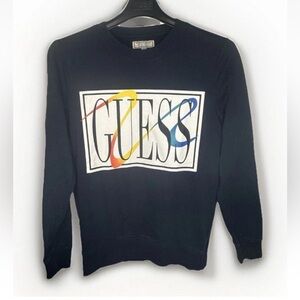 Guess Sweatshirt Vintage Retro Spell Out Pullover Sweater Men’s Small Navy Blue